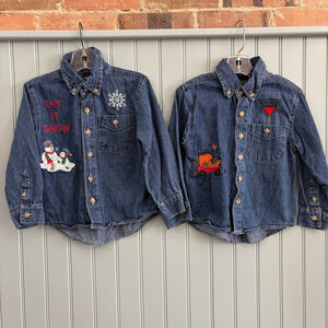 BUNDLE Cherokee Button Down Shirts 4T Blue Red Winter Fall Embroidered